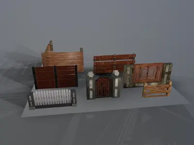 Collection of fences Low-poly 3D model