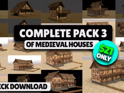 Stylized Low Poly Medieval House Assets for Fantasy Worlds Low-poly 3D model