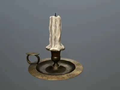 Candlestick candle on plate Low-poly 3D model