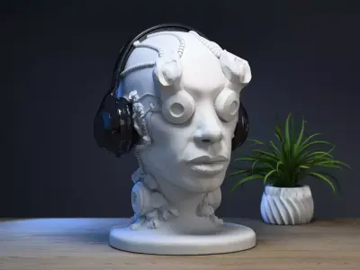 Robot human head Headphone Stand  Cyborg Headset Stand 3D print model