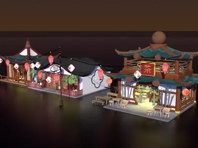 Stylized mini Chinatown props pack Low-poly 3D model