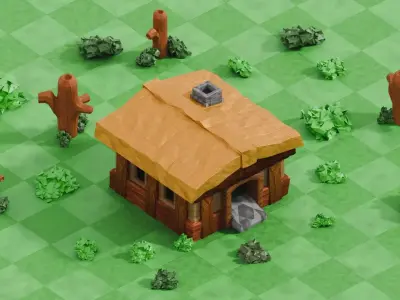 Cartoon Townhall map and landscape Free low-poly 3D model
