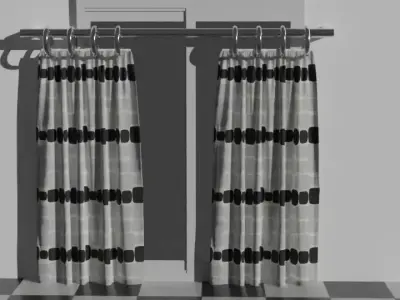 Curtain With Metal Bars 3D model