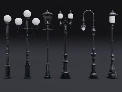 Street Lamp Set Low-poly 3D model