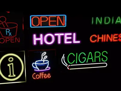 PBR Neon Sign Pack City Urban Environment Elements Prop Grunge Low-poly 3D model