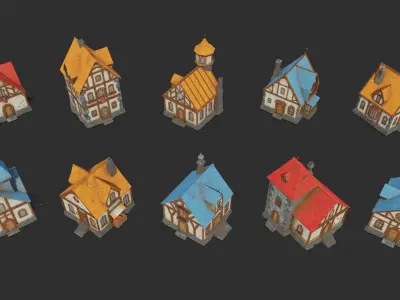 Collection 10 Medieval House Low-poly Low-poly 3D model