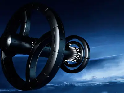 SPACESHIP futuristic wheel in sky Low-poly 3D model