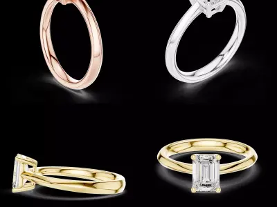 Emerald Cut Solitaire Engagement Ring 3D CAD Jewelry Model STL 3D print model