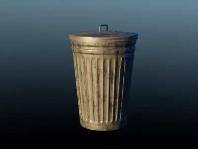 Metal trash can  Low-poly 3D model