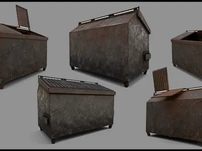 LowPoly Dustbin Game Ready With 10 Different Texture Set Low-poly 3D model