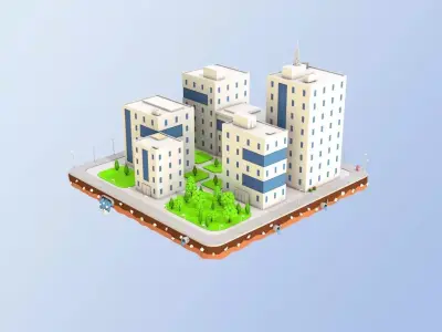 Low Poly City Block Office Buildings Low-poly 3D model