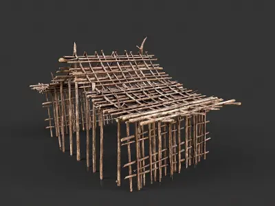 Primitive Wood Stick Jungle Shelter 18 Low-poly 3D model