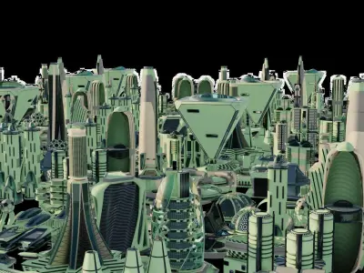 35 Futuristic Buildings VOL 6 Low-poly 3D model