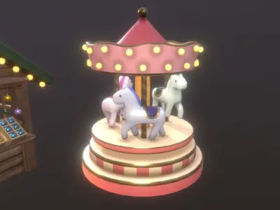 Cute ChristmasMarket Set  Low-poly 3D model