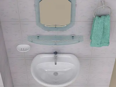 Bathroom Pedestal Sink and Props 3D model