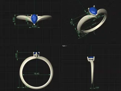 Solitaire Pear Cut Engagement Ring R 56 3D print model