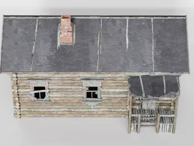 Old wooden damaged village house A da1 Low-poly 3D model