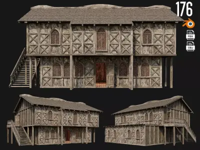 Old Medieval House Building 4K Textures GameReady 176 Low-poly 3D model