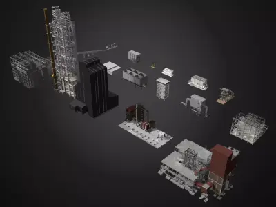 Industrial buildings pack 25K07 3D model