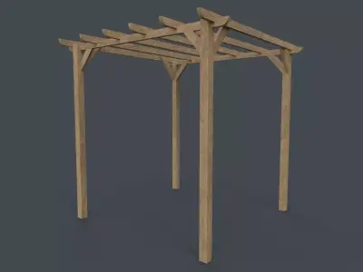 PBR Wooden Pergola Gazebo A4 Low-poly 3D model