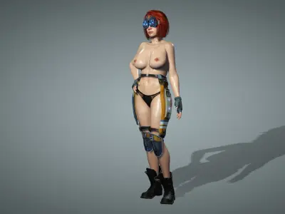 Low poly 3D model of sexy naked sci-fi girl with VR Low-poly 3D model