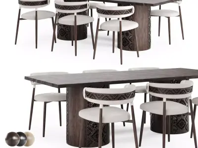 Ethno Rivne Dining Table And Chairs 3D model