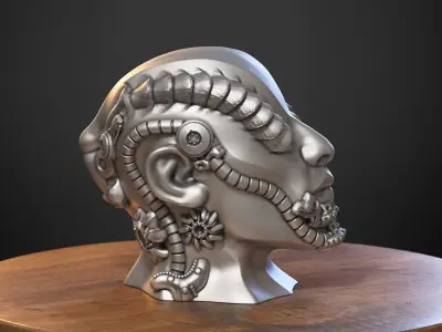 Robot human bust Headphone Stand Cyborg Robot human bust  3D print model