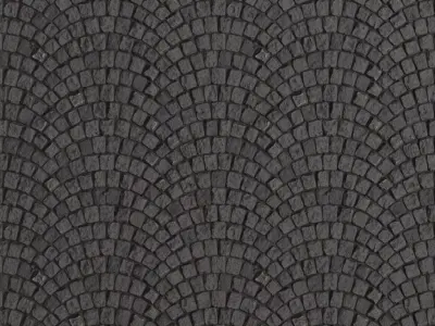 Classic Dark Grey Circular Cobblestone Pavement PBR Seamless Texture