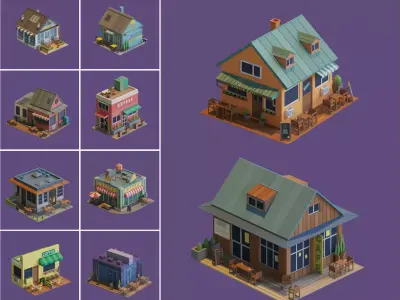 Low Poly Shops and Cafe Areas 3D model