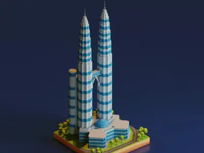 Petronas Twin Towers Low-poly 3D model