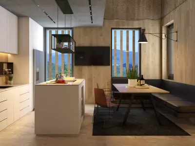 Kitchen and Dining Room Low-poly 3D model