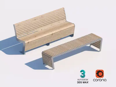 Modern Wood and Metal Bench Set for Urban Spaces 3D model
