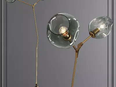 Branching Bubble Floor Light Brushed Brass and Dark Green Glass 3D model