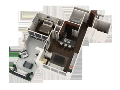 Sketchup 3D model of one bedroom apartment  - very beautiful 3D model