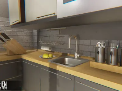 Kitchen - interior and props Low-poly 3D model