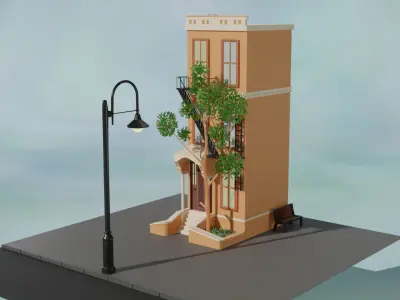 Cartoon city house 3D model Free low-poly 3D model