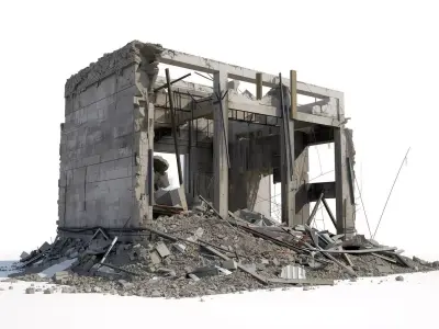 Destroyed Industrial Building 3D Model Concrete Shell Low-poly 3D model