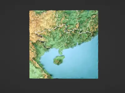 South China Map Topography Low-poly 3D model