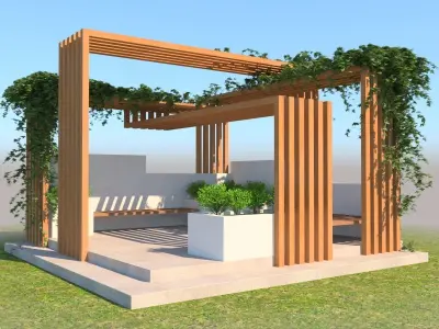 Pergola Design With Bushes And Ivies 3D model