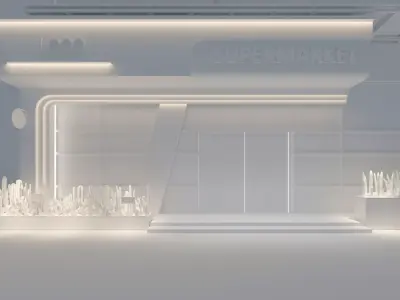 Supermarket convenience store storefront Low-poly 3D model