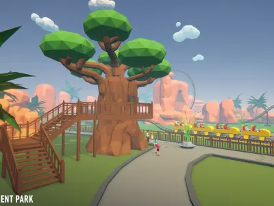 Amusement park - low poly style Low-poly 3D model