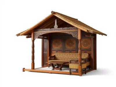 Elegant Wooden Gazebo model pack Low-poly 3D model