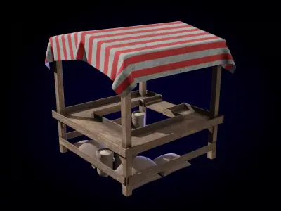Wooden Market Stand Low-poly 3D model
