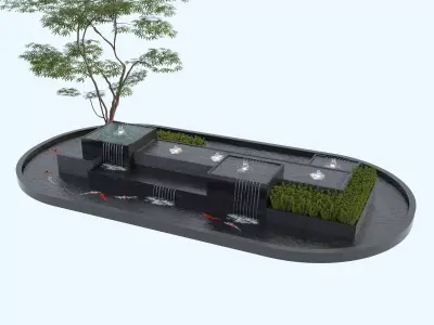 Waterfall Fountains modern Landscape 08 3D model