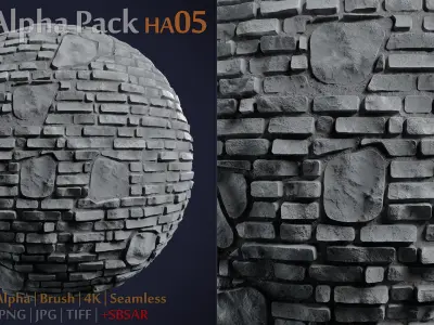 Stone and Brick Alpha Brush - HA05 - 4K - 16bit - SBSAR 3D model