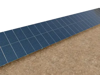 Lowpoly Ground Mounted Solar Panels-24 Rows of PV Modules Low-poly 3D model