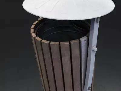 Urban Wooden Trash Bin Low-poly 3D model