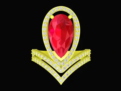 Pear Cut Halo Gemstone Ring 3D Model 4393 3D print model