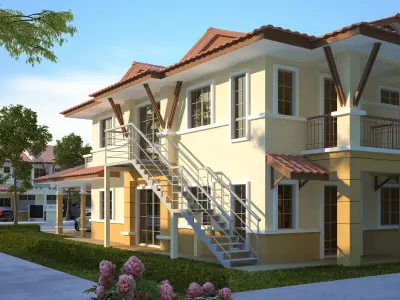 Tropical Suburban Terrace House 3D Scene Low-poly 3D model