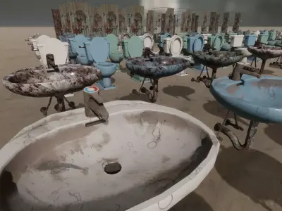 Dirty bathroom collection Low-poly 3D model